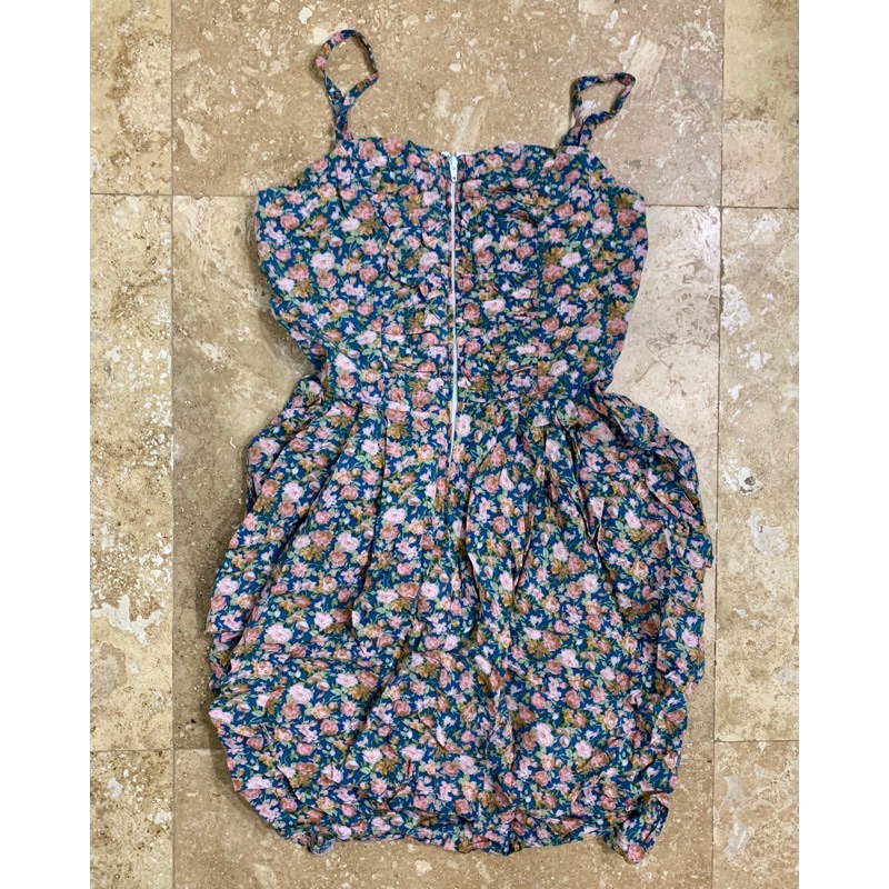 Blue Pink Floral Zip Front Mini Dress S
